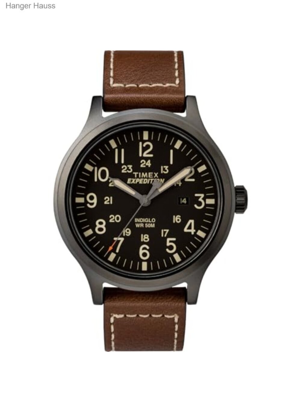 Mens Analog Watch 50M Water Resistant Genuine Leather Strap Luminous Hands 24